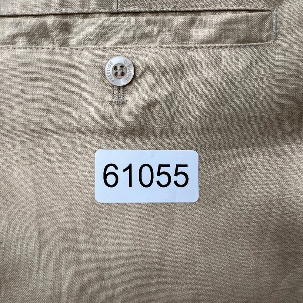 Prestige Original Mens Tan Linen Pants Pleated‎ Straight Leg Trousers 38x32
